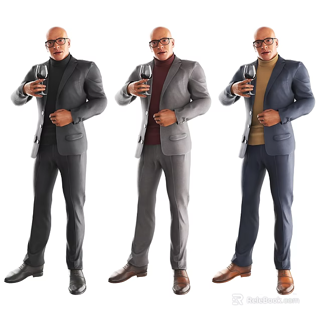 Three Men In Formal Suits Holding Wine Glasses Standing Elegantly 3d model 