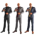 Three Men In Formal Suits Holding Wine Glasses Standing Elegantly 3d model