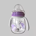 Ceramic Baby Bottle With Purple Lid White Handles And Cartoon Monkey Design