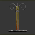 Ornate Metal Stand With Curved Top And Colorful Vertical Bar Three Stone Bases