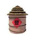 Traditional Storage Container With Straw Roof And Red Feng Character Design