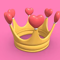 Yellow Crown Hat with Five Red Heart Decorations and White Balls on Pink Background
