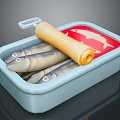 Canned Fish Container With Red Label And Yellow Oil Roll Inside