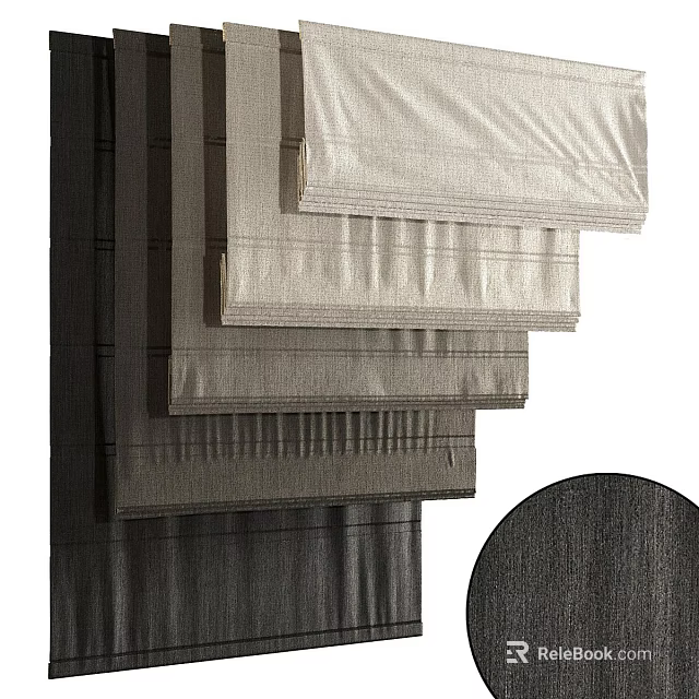 Various Colored Textured Fabric Blinds Stacked For Home Window Decoration 3d model 