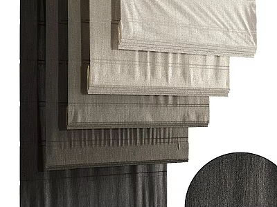 Various Colored Textured Fabric Blinds Stacked For Home Window Decoration 3d model
