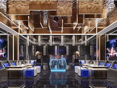 Luxury Modern KTV Room Interior With Blue Decor And Seating 3d model