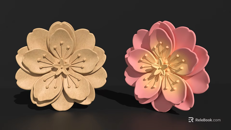 Decorative Flower Shaped Ornament Set with Beige and Pink Petals for Home Decor 3d model 