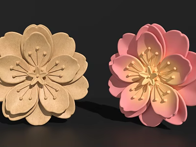 Decorative Flower Shaped Ornament Set with Beige and Pink Petals for Home Decor 3d model