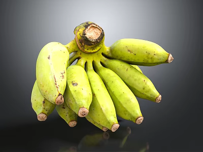 Fresh Green Banana Bunch with Natural Brown Tips on Dark Background 3d model