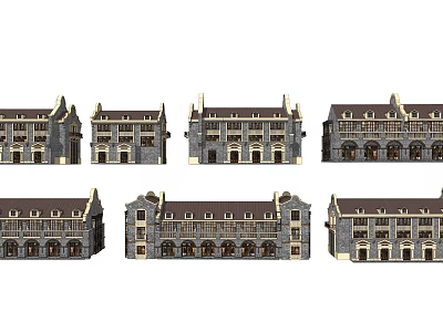 Traditional Commercial Street with Stone Buildings Classic Storefronts and Detailed Windows 3d model