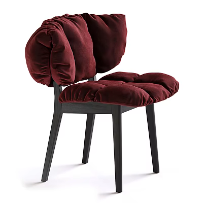 Burgundy Velvet Accent Chair With Puffy Cushions And Black Wooden Legs 3d model