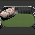 Stylish Outdoor Chair With White Metal Frame Green Cushion And Colorful Patterned Pillow