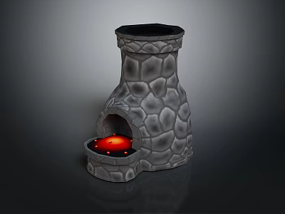 Gray Stone Texture Fireplace With Red Flame Inside Rustic Home Decor 3d model