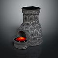 Gray Stone Texture Fireplace With Red Flame Inside Rustic Home Decor