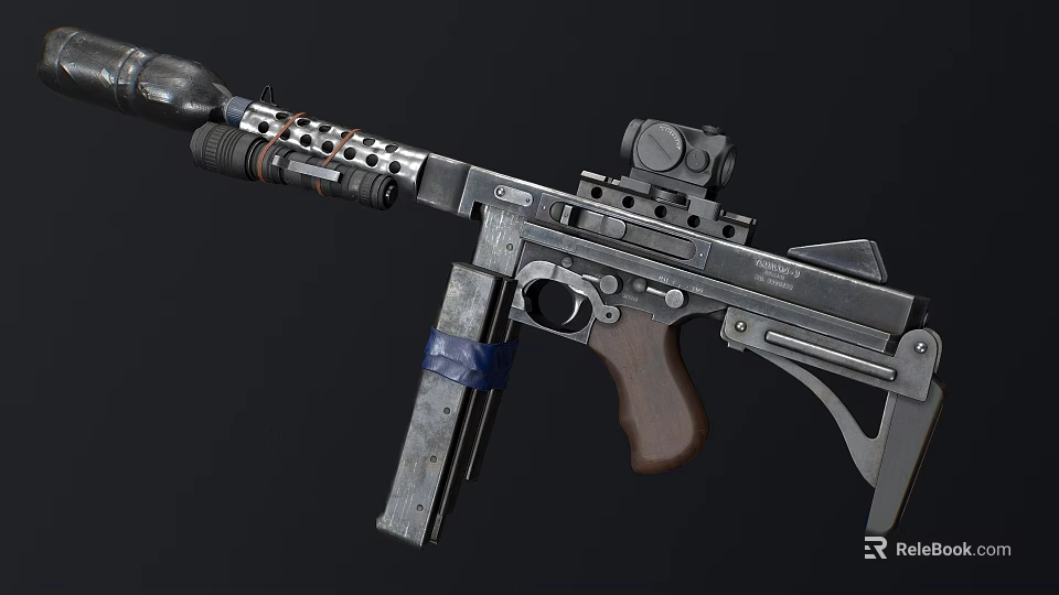 Submachine Gun With Tactical Scope Detachable Magazine Wooden Grip And Metal Body 3d model 