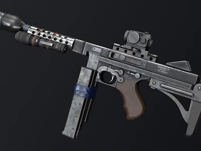 Submachine Gun With Tactical Scope Detachable Magazine Wooden Grip And Metal Body 3d model