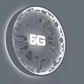 Creative Wall Decor With 5G Symbol And Urban Architecture Icons Design