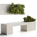 Modern Concrete Bench With Green Plants Against Light Colored Wall 3d model
