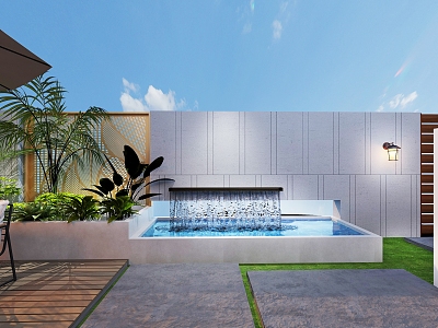 Private Garden Villa Patio Terrace Balcony Pool Garden Leisure Area View Water Pool 3d model