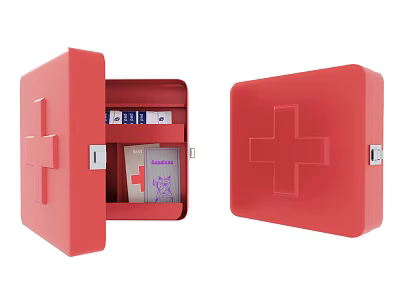 Red Cross First Aid Kit with Medical Supplies and Bandages Inside 3d model