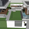 Modern Courtyard Garden Design With Lush Lawn Green Plants And Pergola Seating Area