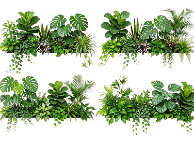 Indoor Tropical Greenery With Lush Monstera Ferns And Hanging Vines 3d model