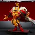 Royal Warrior In Golden Armor With Crown Red Accents White Cape And Black Base