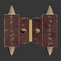 Symmetric Square Decorative Component With Purple Brown Panels Wooden Handle And White Protrusions