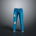 Women's Blue Distressed Jeans with Rolled Cuffs and Ripped Details Fashionable Casual Wear