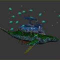 Cartoon Whale Scene With Island Glowing Tree Swimming Fish And Bubbles