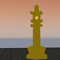 Traditional Stone Lantern Sculpture with Carved Base and Pillar Against Blue Sky Background