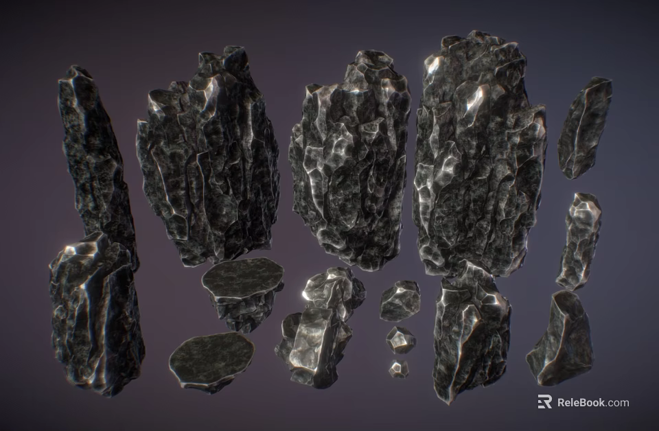 Natural Decorative Stone And Wood Pieces With Various Shapes And Sizes For Design Projects 3d model 