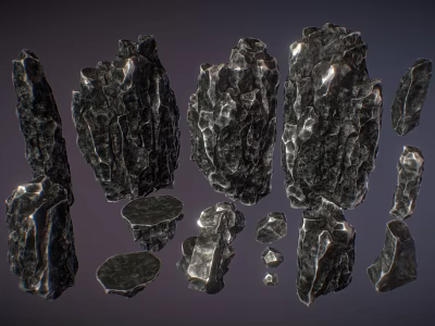 Natural Decorative Stone And Wood Pieces With Various Shapes And Sizes For Design Projects 3d model