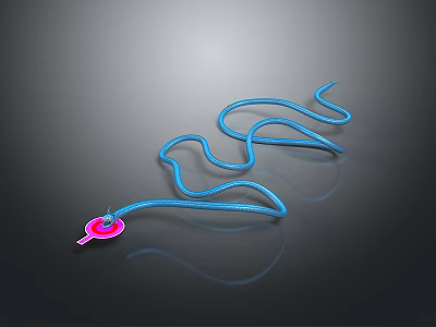 Blue Rope Shaped Snake With Pink Circular Head On Gray Gradient Background 3d model