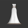White Wedding Dress With Strapless Design Brown Belt At Waist And Lace Trim Skirt