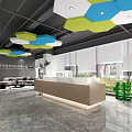 Modern Leisure Area With Colorful Hexagonal Ceiling Marble Floor And Sofa