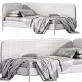 Modern Beige Children's Bed With Upholstered Headboard Soft Blanket and Pillows Minimalist Style