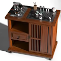 Wooden Rolling Kitchen Cart With Electric Kettle Tea Set And Storage Drawer