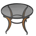Round Coffee Table With Black Glass Top And Elegant Wooden Legs
