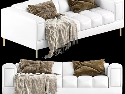 Elegant White Two Seater Sofa With Brown Cushions And Throw Blanket 3d model