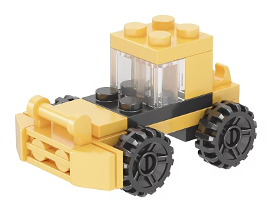 Yellow Building Blocks Bulldozer Toy with Transparent Cockpit and Black Wheels 3d model