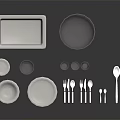 Daily Living Kitchen Utensils With White Tray Plates Glass Cups And Stainless Steel Spoons Forks
