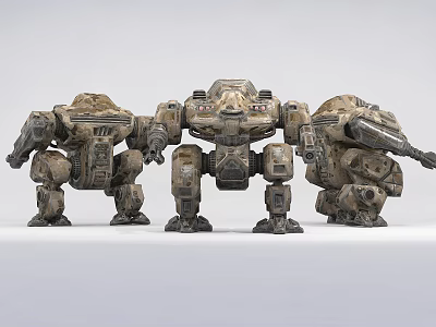 Smart Machines With Mechanical Armor And Weapon Systems In Standing Posture 3d model