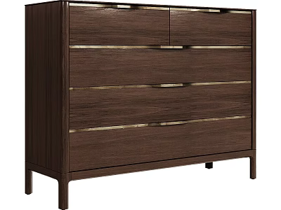 Modern Walnut Console Side Cabinet with Multiple Drawers and Metal Handles 3d model