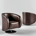 Modern Brown Leather Single Sofa With Curved Armrests And Round Base 3d model