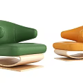 Modern Two Tone Accent Chair With Green Orange Leather Upholstery And Wooden Base Design