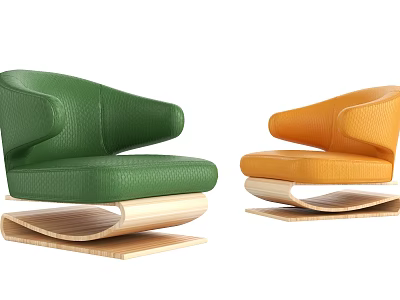 Modern Two Tone Accent Chair With Green Orange Leather Upholstery And Wooden Base Design 3d model