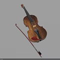 Antique Style Wooden Violin With Bow And String Musical Instrument Elements 3d model