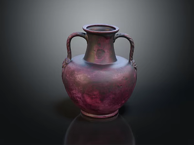 Decorative Purple Red Vase With Two Handles And Ornate Carvings On Surface 3d model