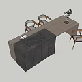 Modern Kitchen Interior Design With Wooden Island Countertop Stove Chairs Cabinets And Decorative Plant